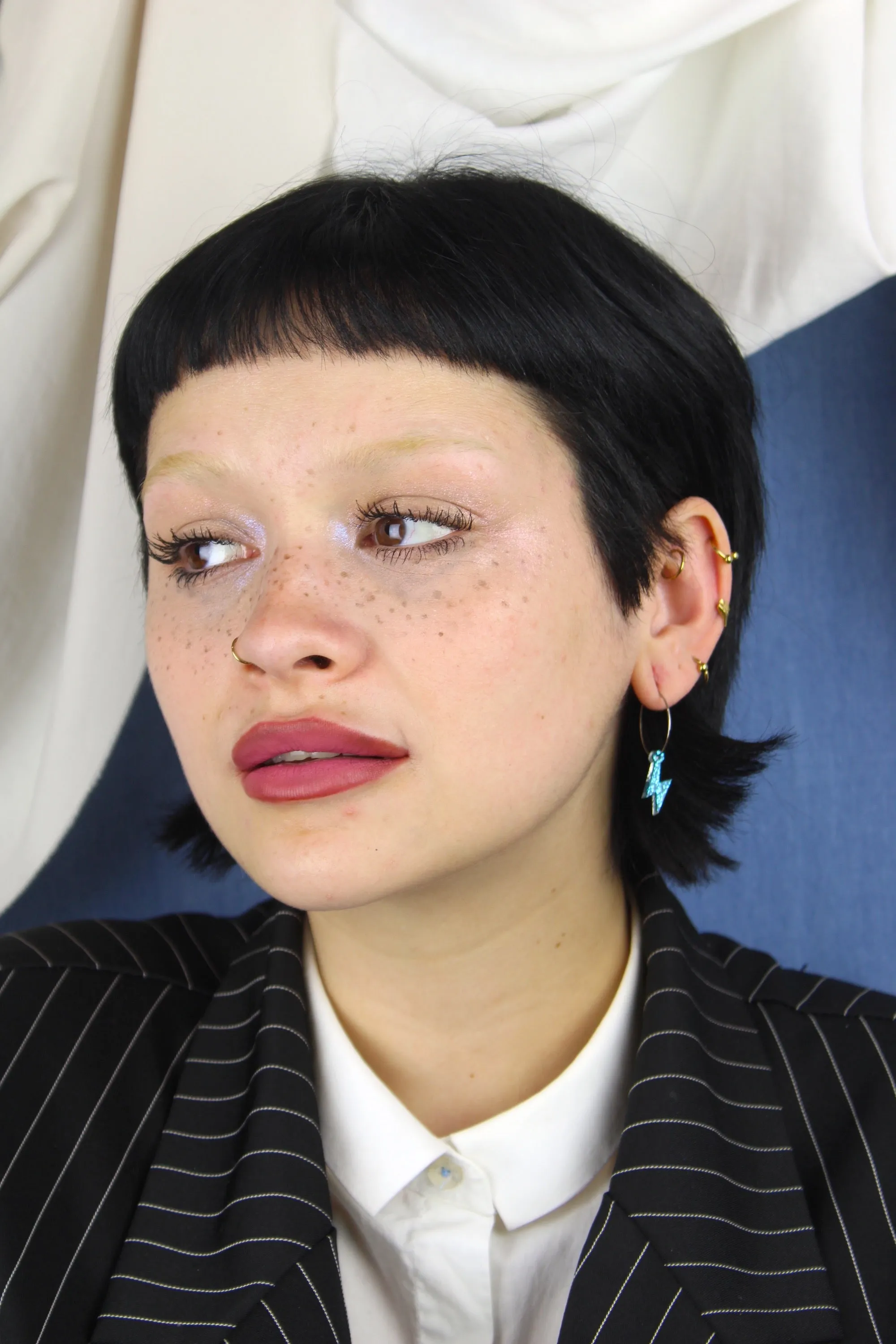 Mini Blue Glitter Lightning Bolt Hoop Earrings