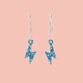 Mini Blue Glitter Lightning Bolt Hoop Earrings