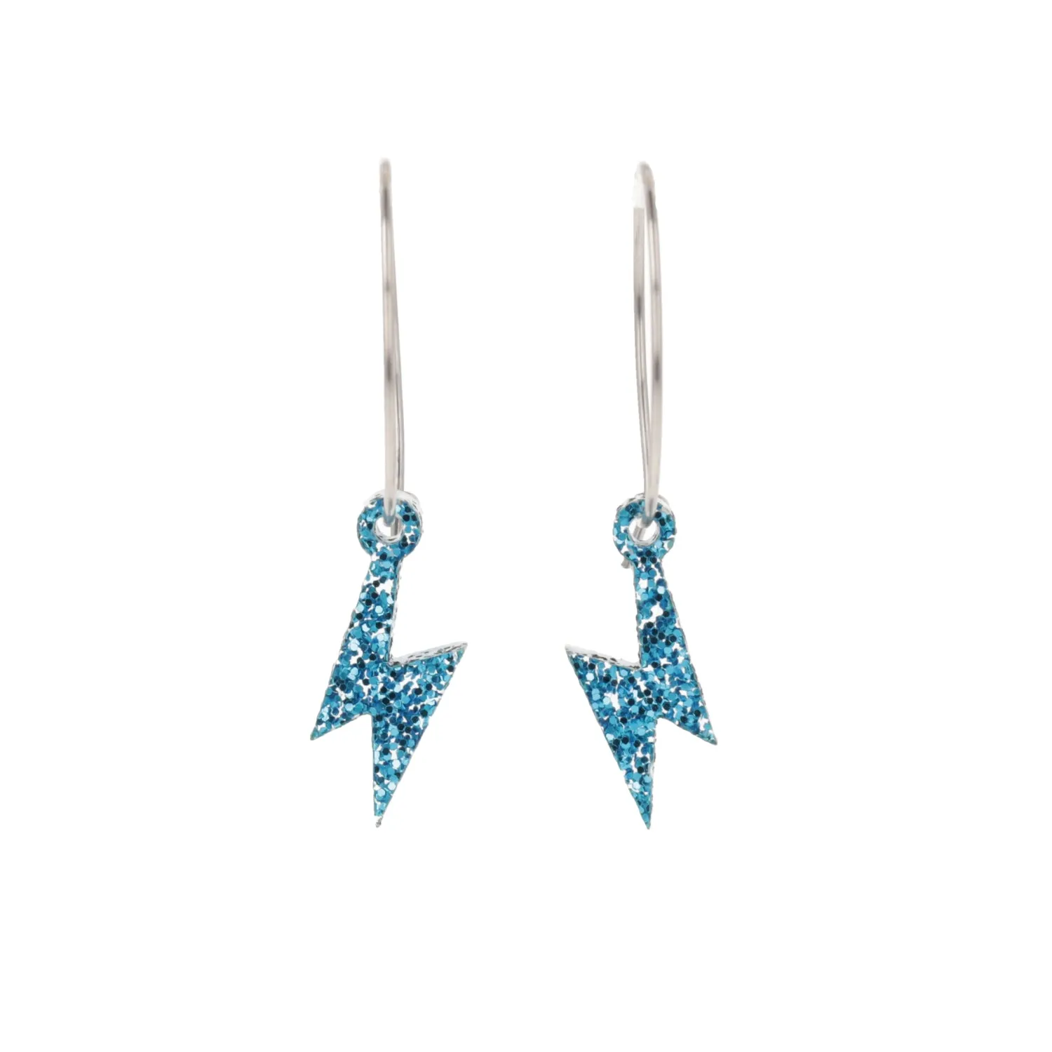 Mini Blue Glitter Lightning Bolt Hoop Earrings