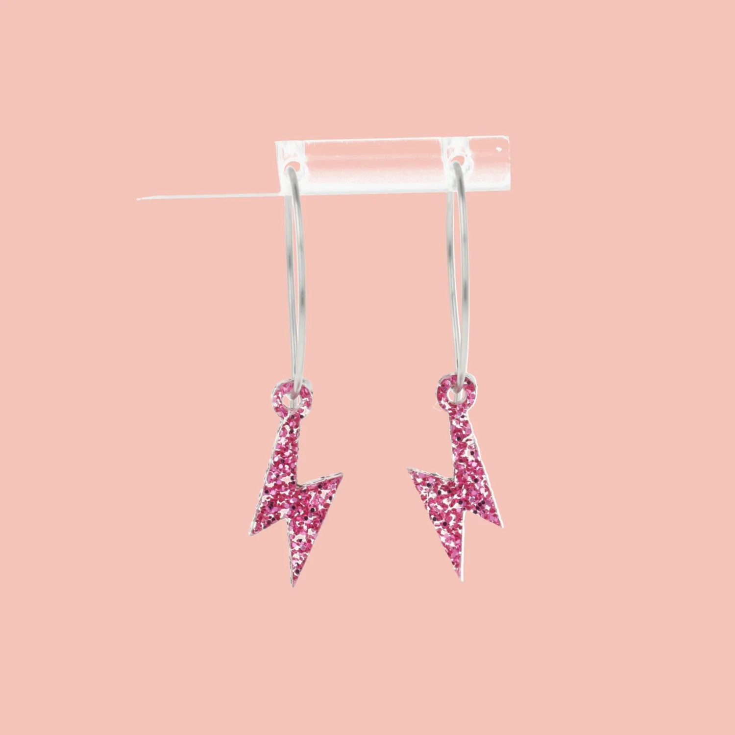 Mini Pink Glitter Lightning Bolt Hoop Earrings