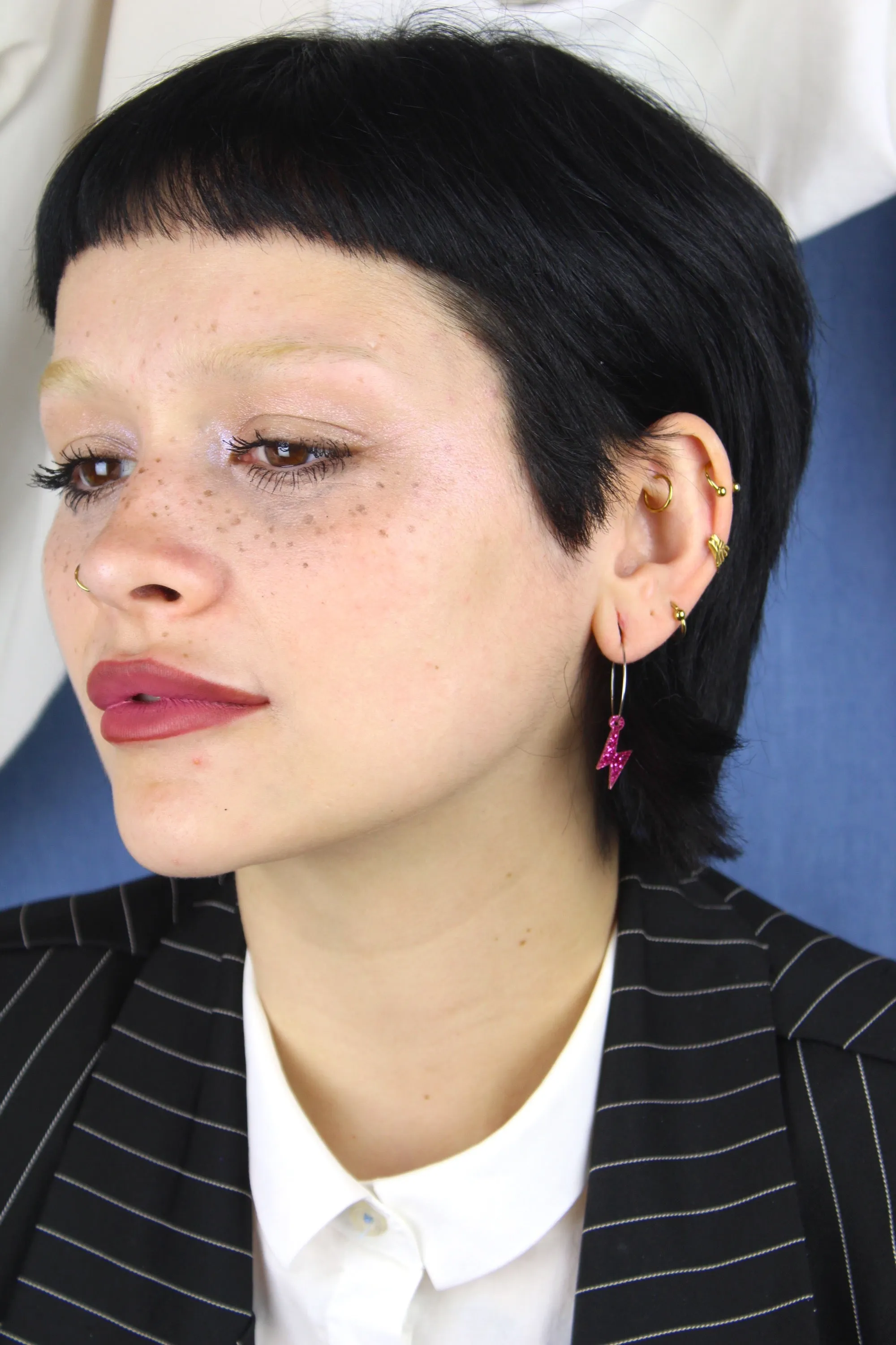 Mini Pink Glitter Lightning Bolt Hoop Earrings