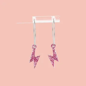 Mini Pink Glitter Lightning Bolt Hoop Earrings