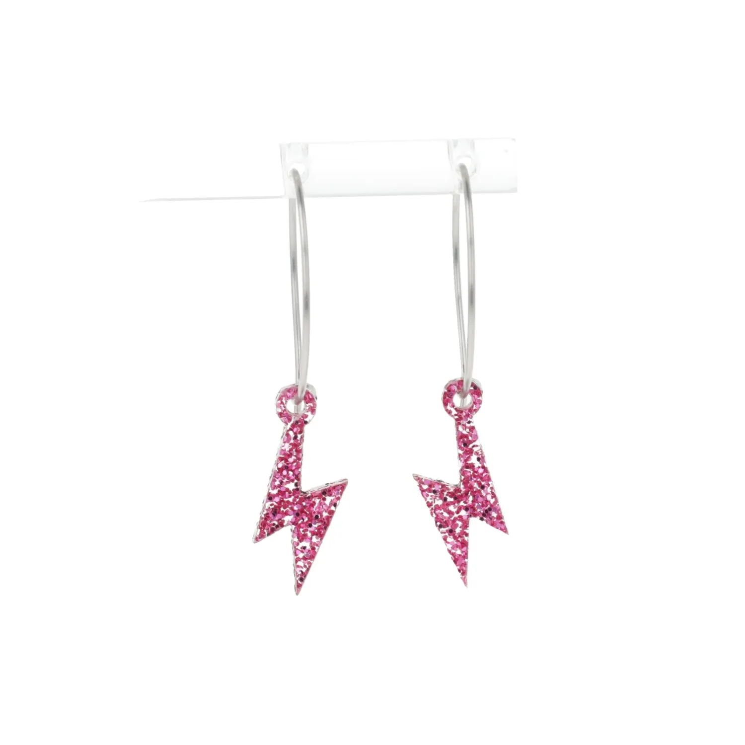 Mini Pink Glitter Lightning Bolt Hoop Earrings