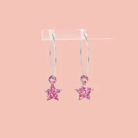 Mini Pink Glitter Star Hoop Earrings