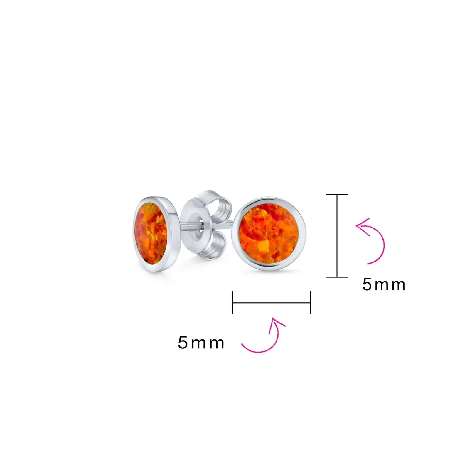 Minimalist Round Orange Fire Opal Stud Earrings, October Birthstone, 14K Gold