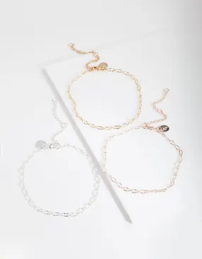 Mixed Metal Circle Diamond Cut Link Anklet