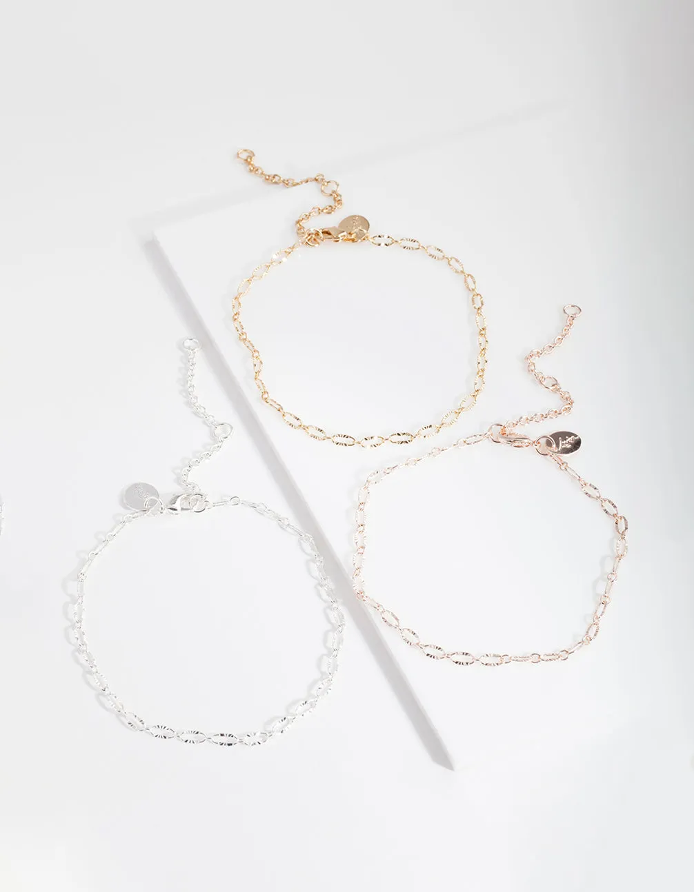 Mixed Metal Circle Diamond Cut Link Anklet