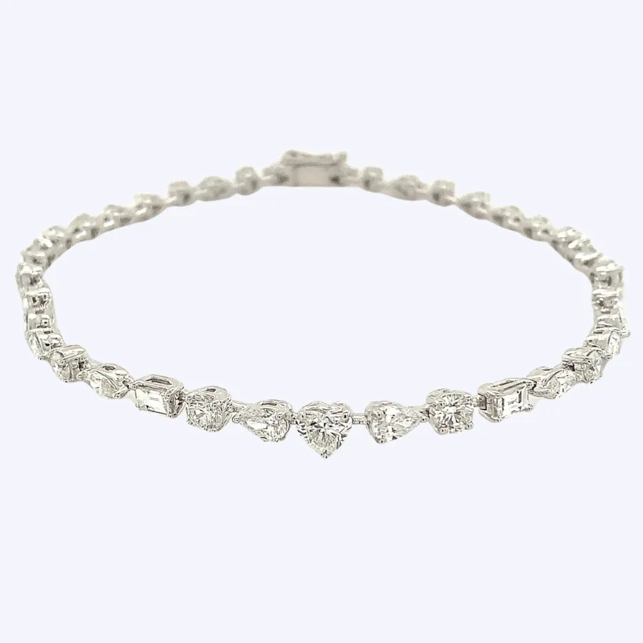 Mixed Shape Lab-Grown Diamond Tennis Bracelet with Hearts