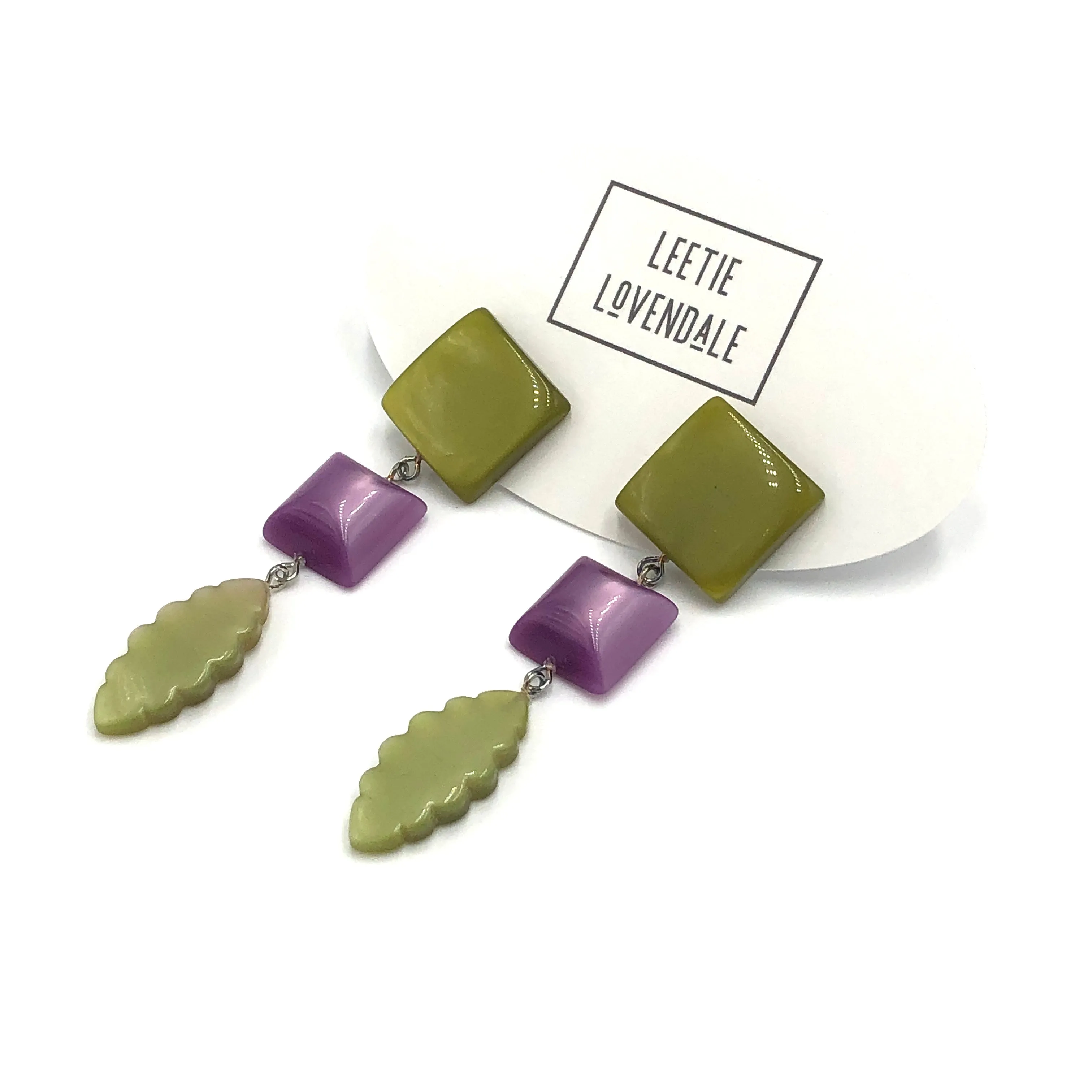 Moss & Lilac Ivy Leaf Statement Drop Earrings *