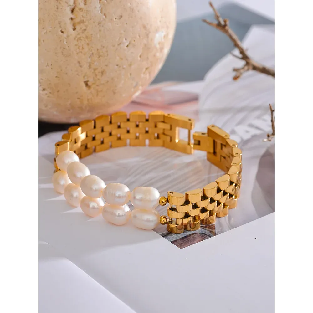 Natural Pearls Cuban Chain Bracelet
