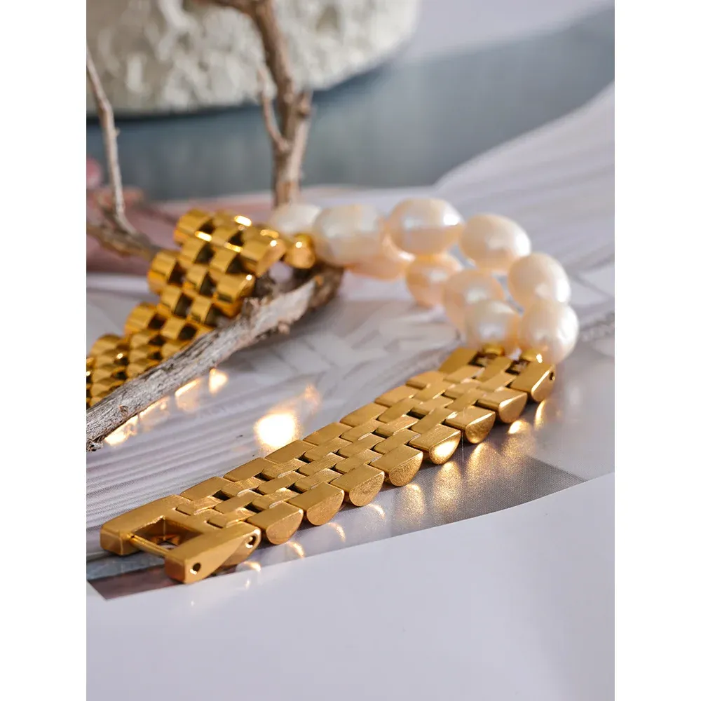 Natural Pearls Cuban Chain Bracelet