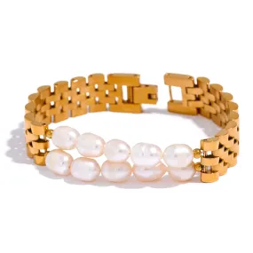 Natural Pearls Cuban Chain Bracelet