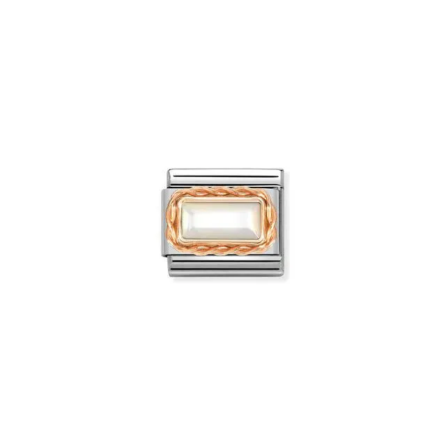 Nomination Composable Link Rope, White Mother Of Pearl Stone, 9K Rose Gold