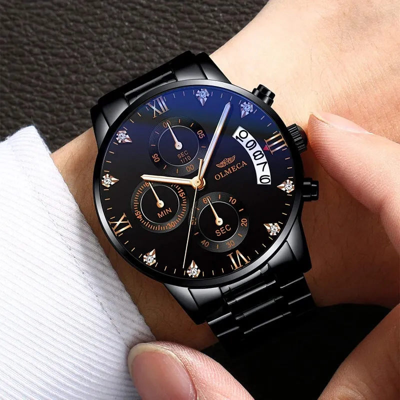 OLMECA Men's Watches Sports Fashion Business Casual Dress Wristwatches Chronograph Dials Calendar Date Window Waterproof Quartz Watches Stainless Steel Band 878