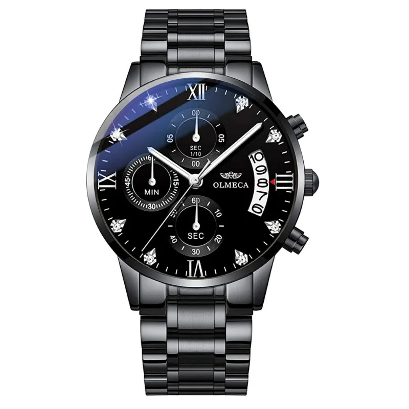 OLMECA Men's Watches Sports Fashion Business Casual Dress Wristwatches Chronograph Dials Calendar Date Window Waterproof Quartz Watches Stainless Steel Band 878