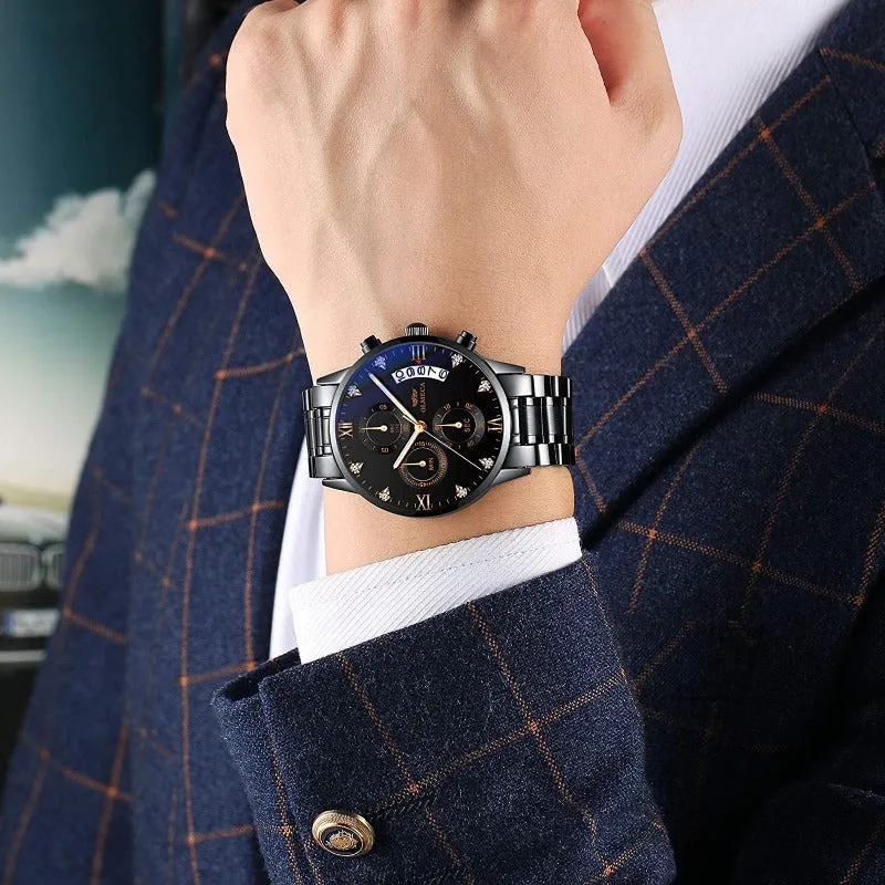 OLMECA Men's Watches Sports Fashion Business Casual Dress Wristwatches Chronograph Dials Calendar Date Window Waterproof Quartz Watches Stainless Steel Band 878