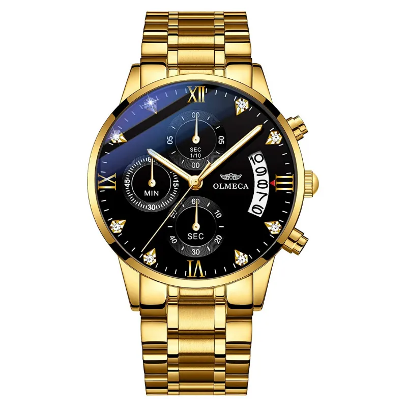 OLMECA Men's Watches Sports Fashion Business Casual Dress Wristwatches Chronograph Dials Calendar Date Window Waterproof Quartz Watches Stainless Steel Band 878