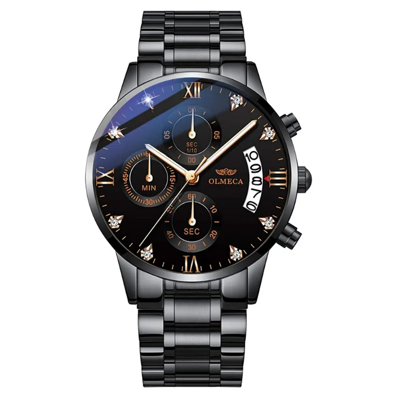 OLMECA Men's Watches Sports Fashion Business Casual Dress Wristwatches Chronograph Dials Calendar Date Window Waterproof Quartz Watches Stainless Steel Band 878
