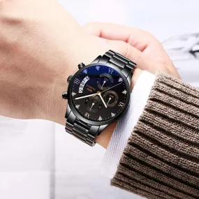 OLMECA Men's Watches Sports Fashion Business Casual Dress Wristwatches Chronograph Dials Calendar Date Window Waterproof Quartz Watches Stainless Steel Band 878
