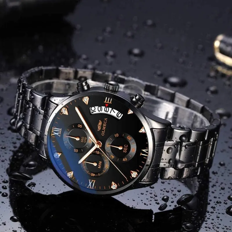 OLMECA Men's Watches Sports Fashion Business Casual Dress Wristwatches Chronograph Dials Calendar Date Window Waterproof Quartz Watches Stainless Steel Band 878