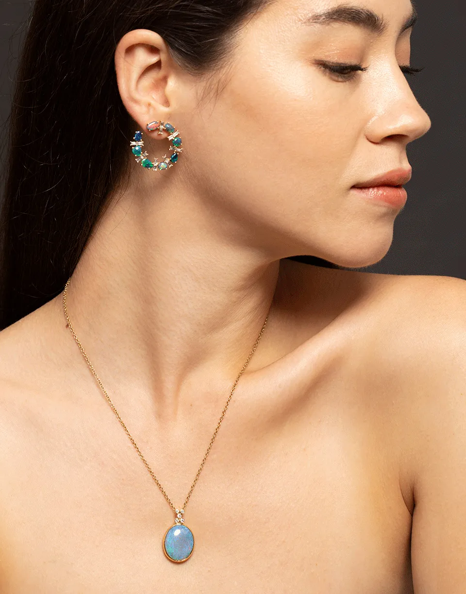 Opal and Diamond Crescent Hoop Earrings