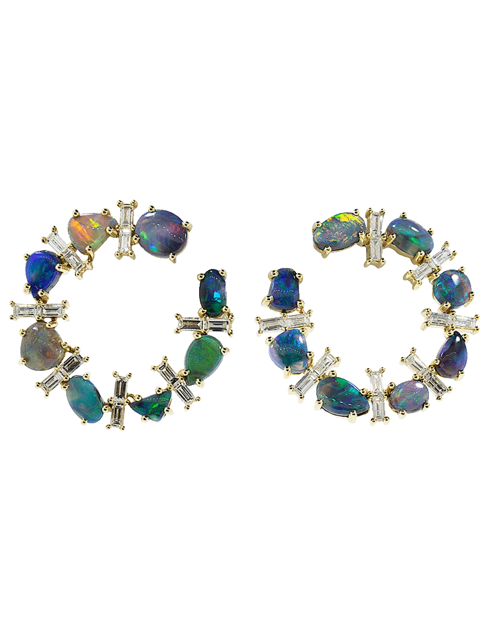 Opal and Diamond Crescent Hoop Earrings