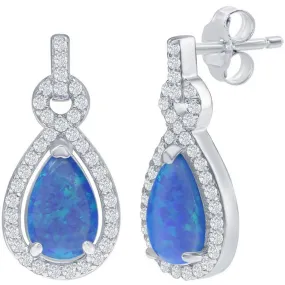 Opalata Women's Earrings - Blue Opal Pearshaped with White CZ Stone Border | D-7931