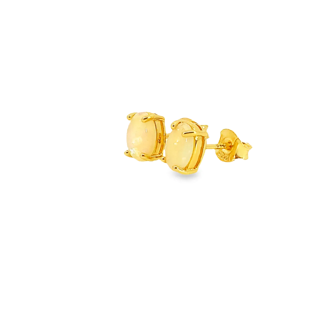 Pair of Gold plated silver 7x5mm White Opal studs