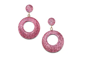 Pale Pink Glitter Drop Hoop Earrings