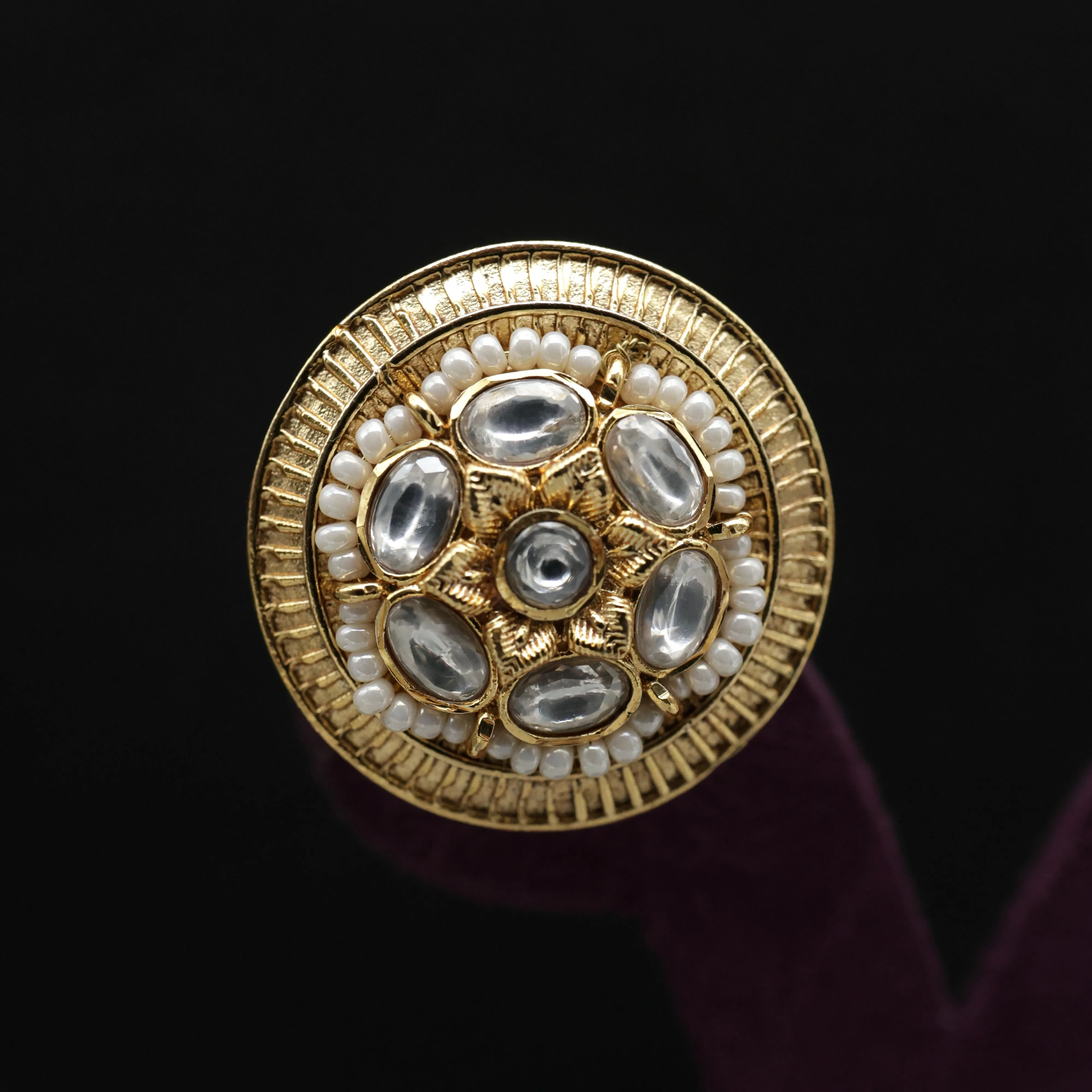 Pearl Chakra Jadau Kundan Big Stud Earrings - White