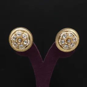 Pearl Chakra Jadau Kundan Big Stud Earrings - White