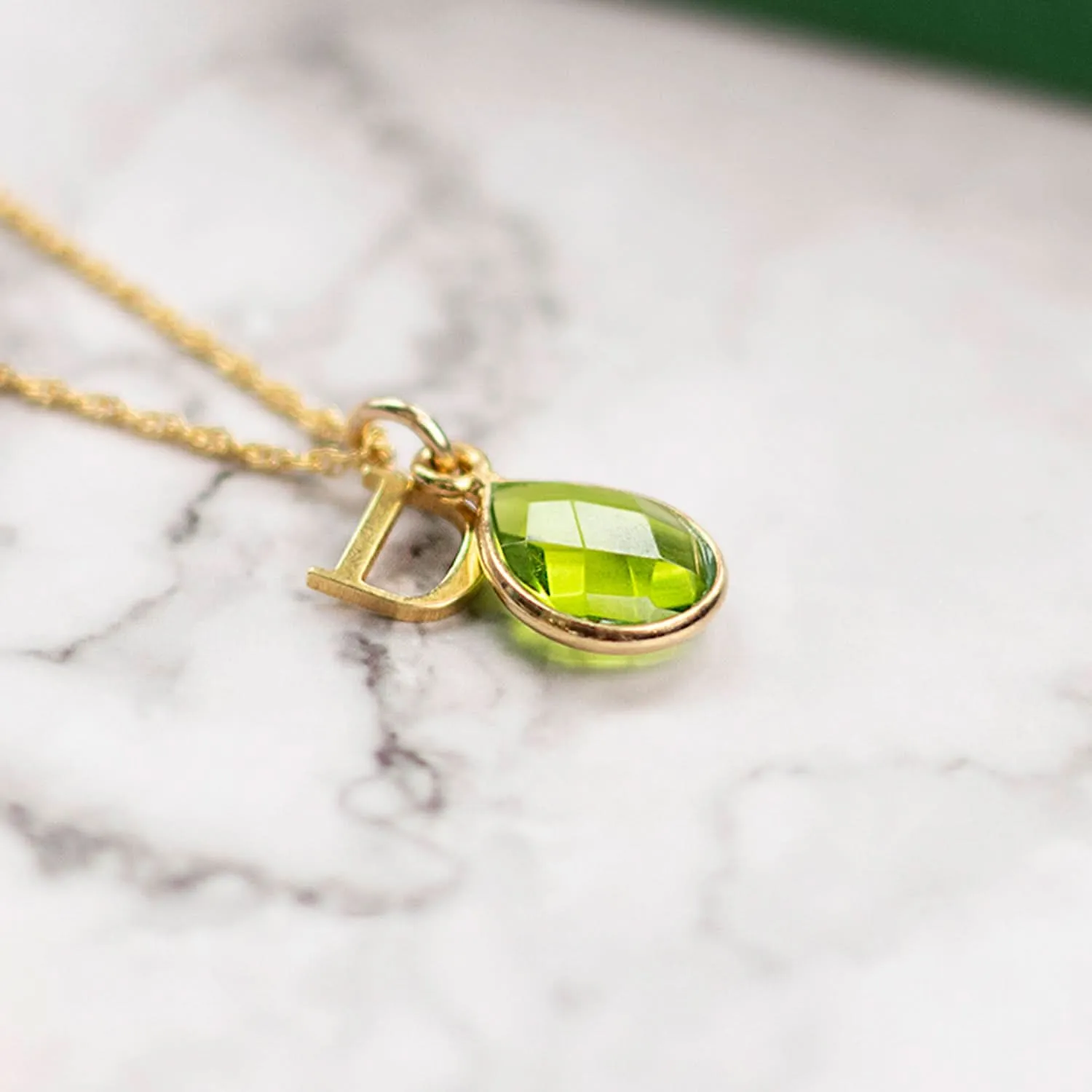 Peridot Charm Necklace Gold August's Birthstone