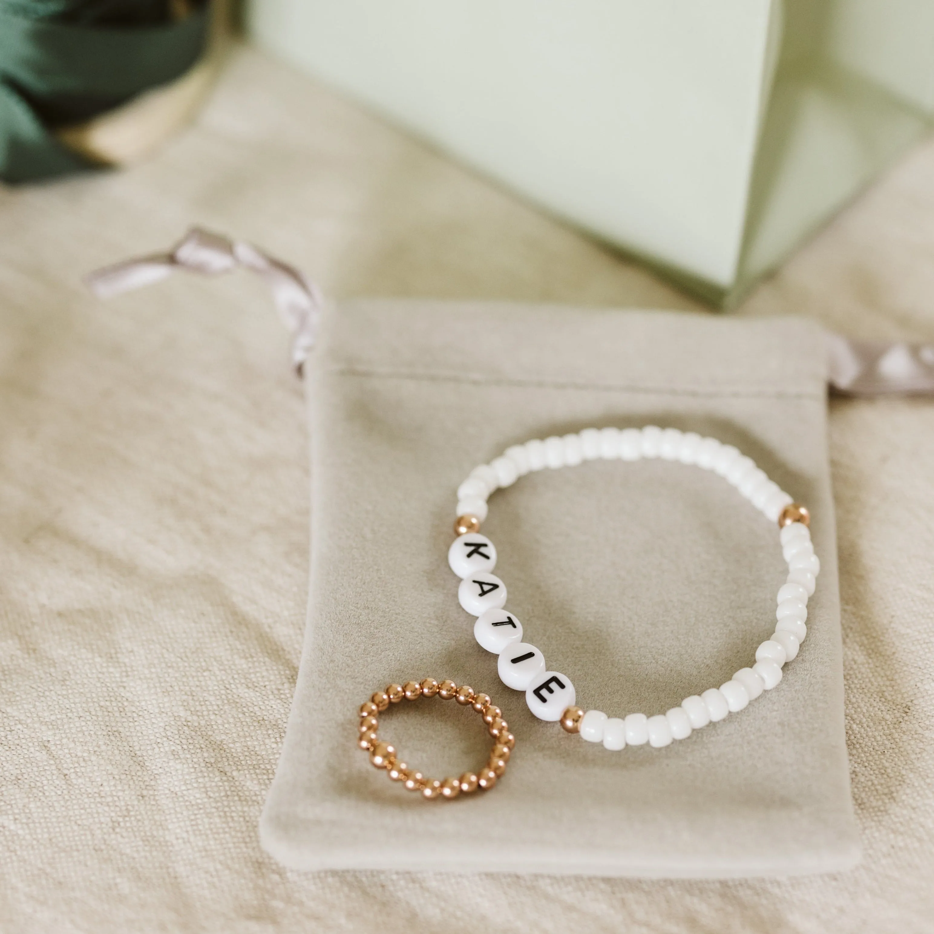 Personalised Gift set - White bracelet & ring