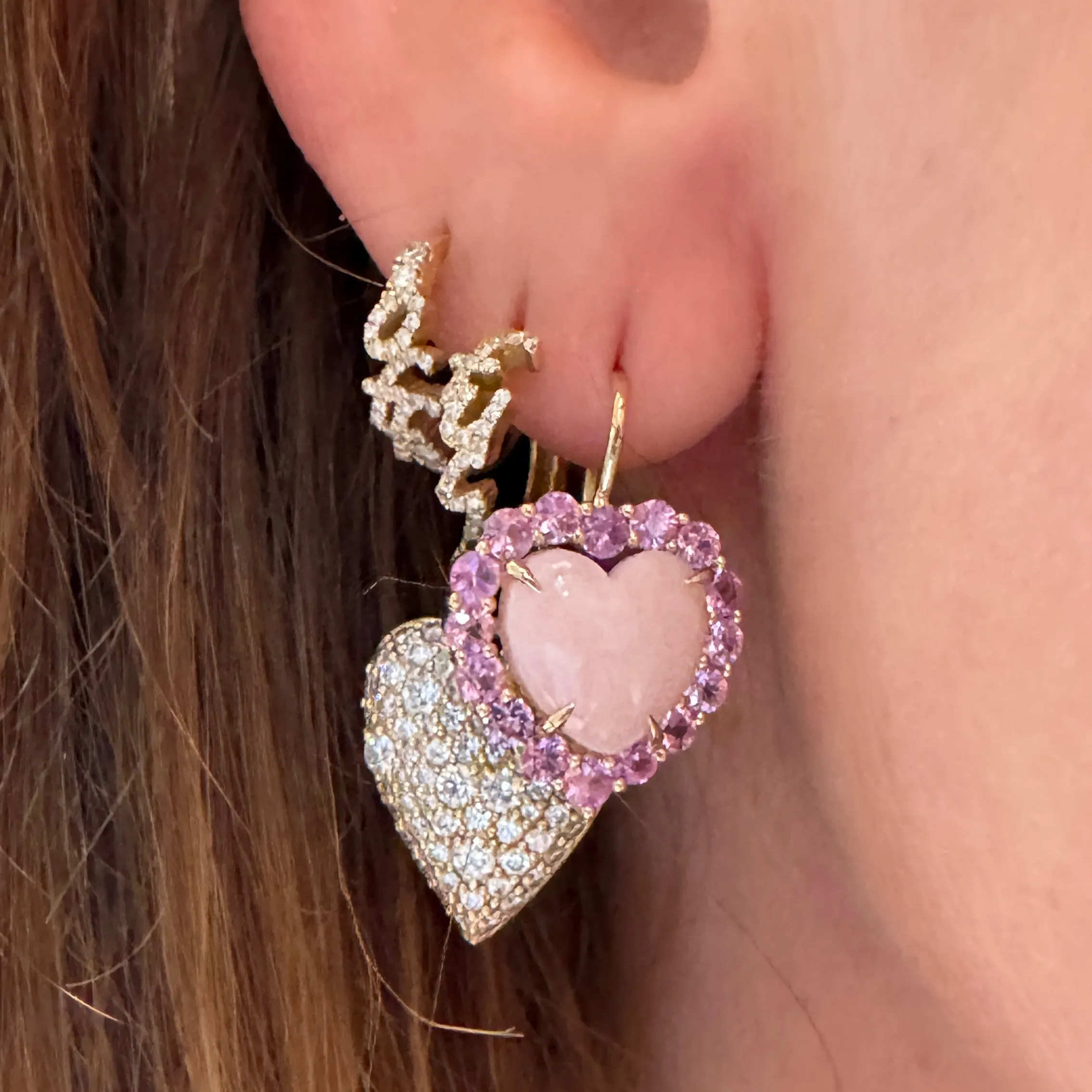 Pink Opal & Pink Sapphire Dolly Heart Drop Earrings