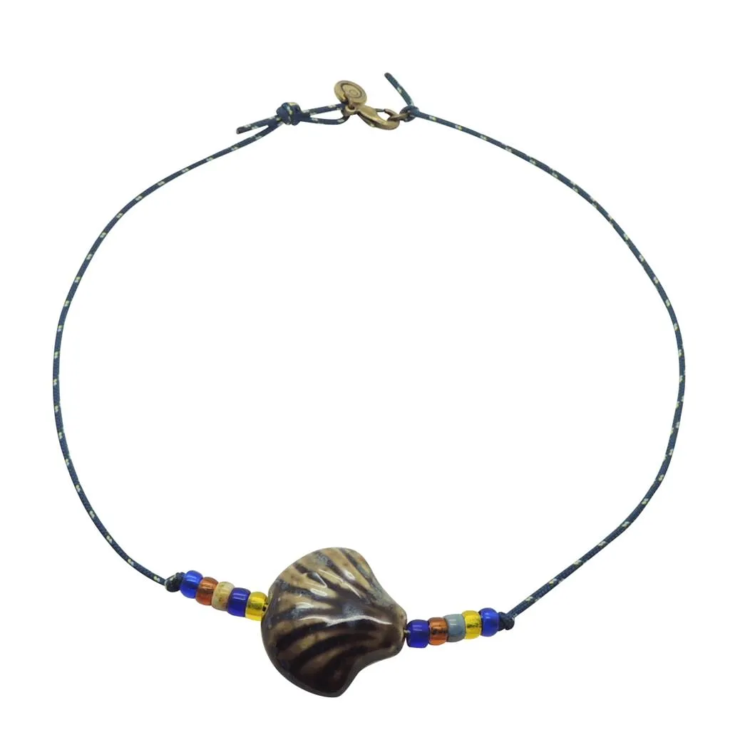 Porcelain Seashell Charm Nautical Cord Necklace
