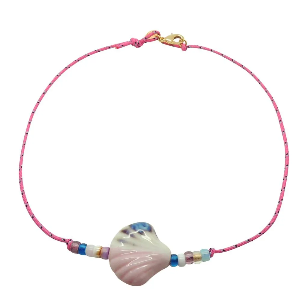Porcelain Seashell Charm Nautical Cord Necklace