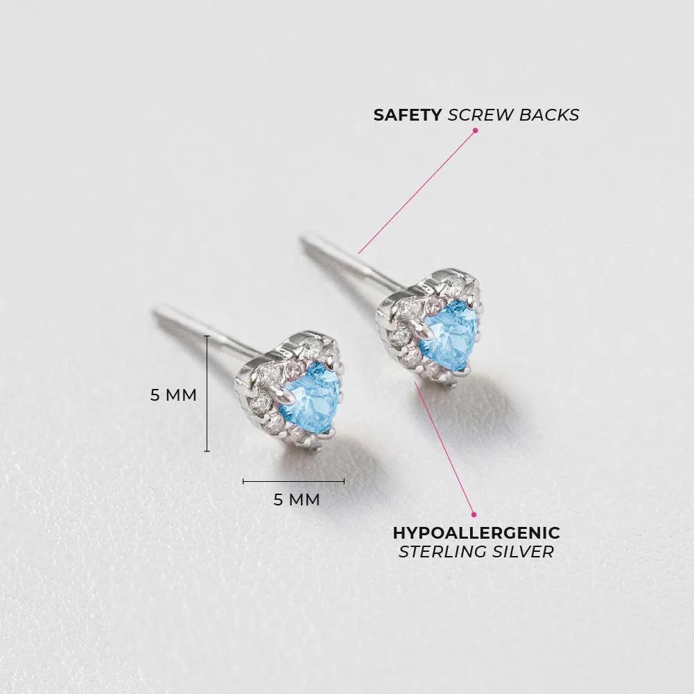 Princess Heart CZ Baby / Toddler / Kids Earrings Screw Back - Sterling Silver