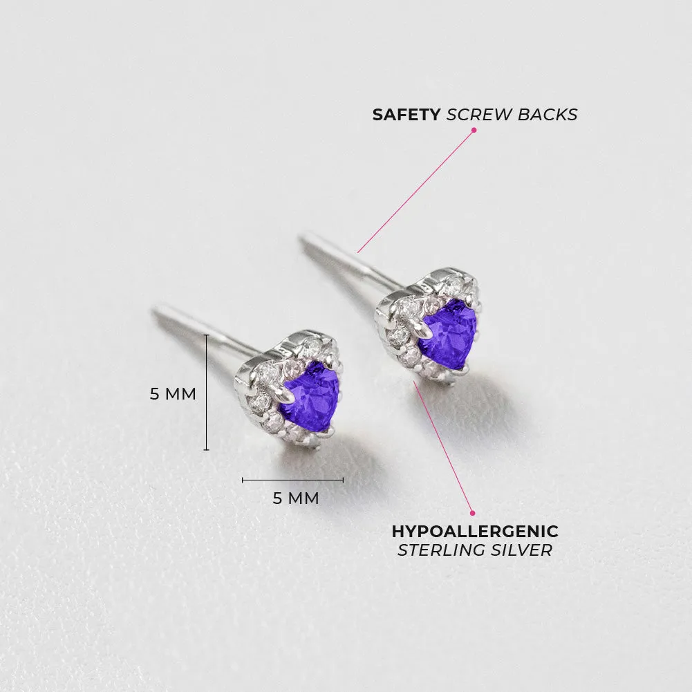Princess Heart CZ Baby / Toddler / Kids Earrings Screw Back - Sterling Silver