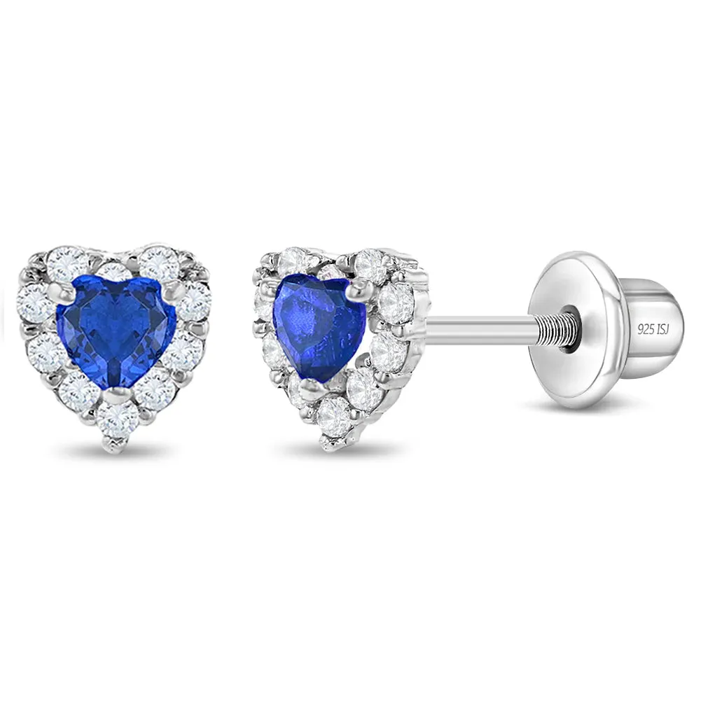 Princess Heart CZ Baby / Toddler / Kids Earrings Screw Back - Sterling Silver