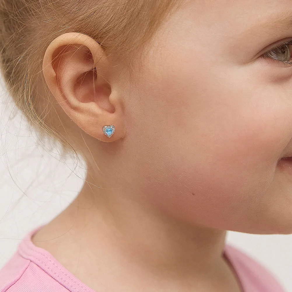 Princess Heart CZ Baby / Toddler / Kids Earrings Screw Back - Sterling Silver