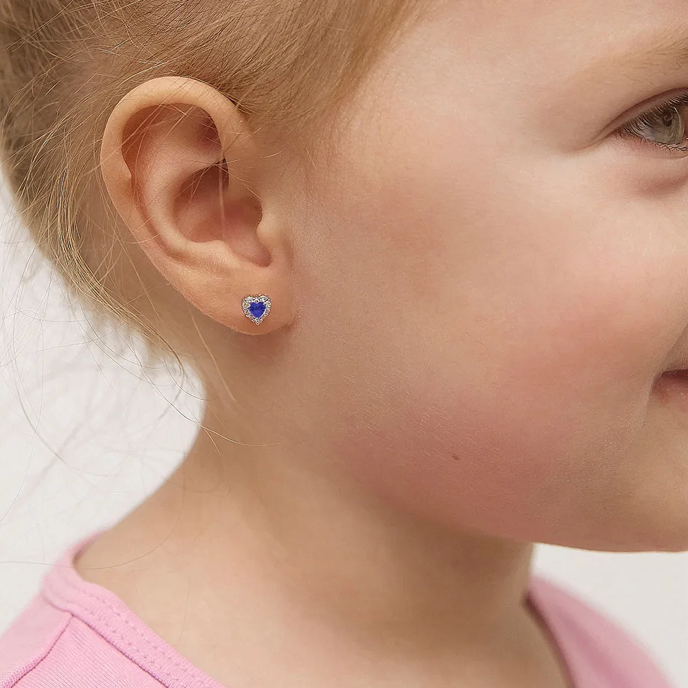 Princess Heart CZ Baby / Toddler / Kids Earrings Screw Back - Sterling Silver