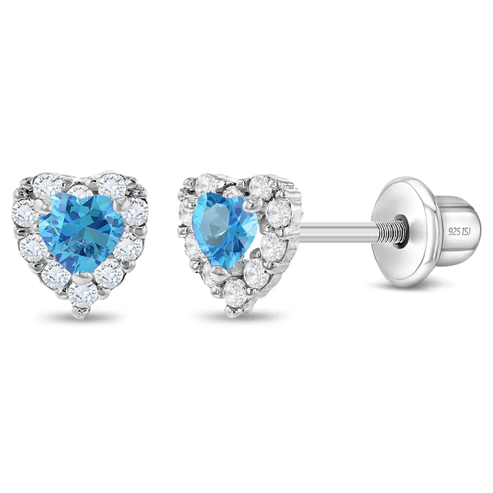 Princess Heart CZ Baby / Toddler / Kids Earrings Screw Back - Sterling Silver