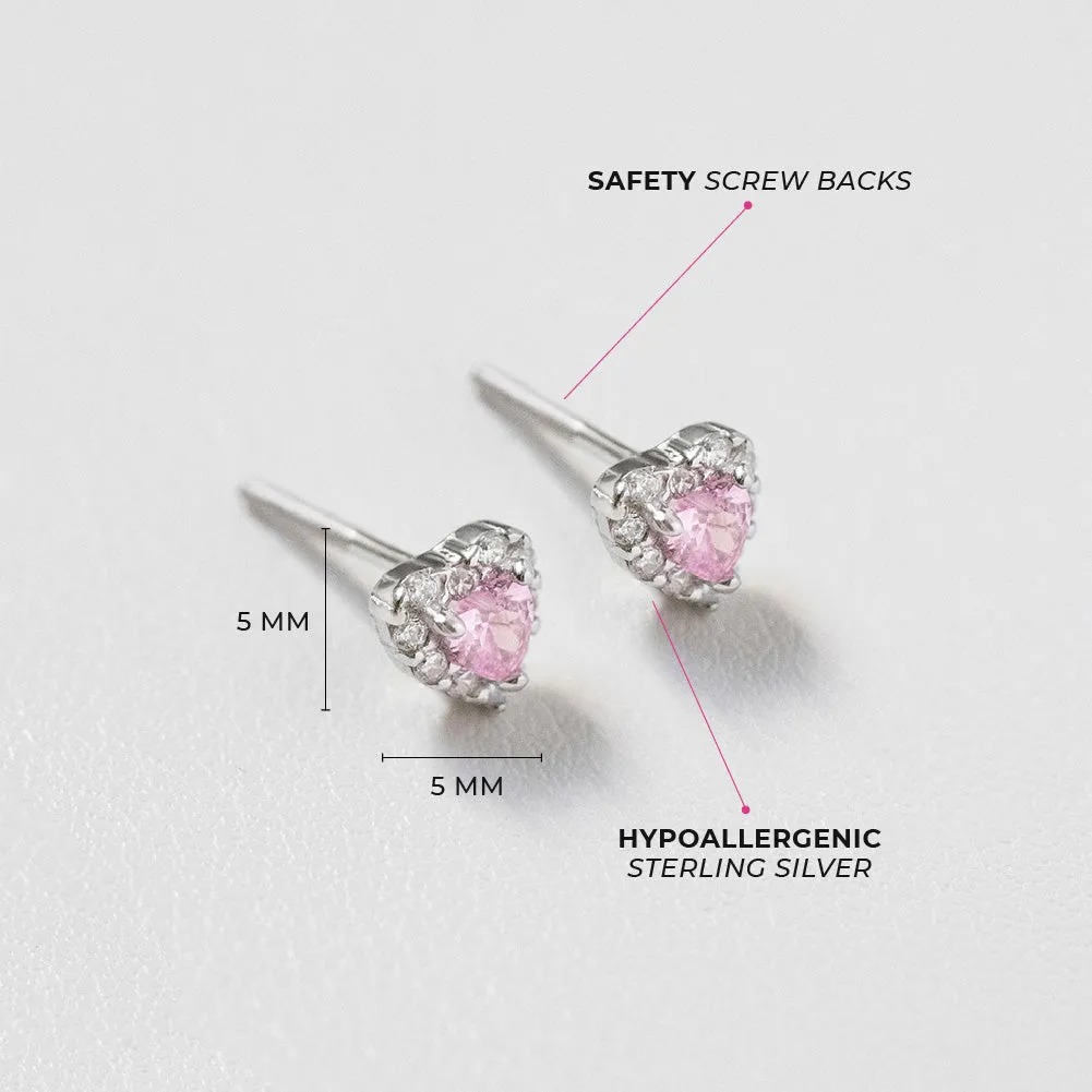 Princess Heart CZ Baby / Toddler / Kids Earrings Screw Back - Sterling Silver