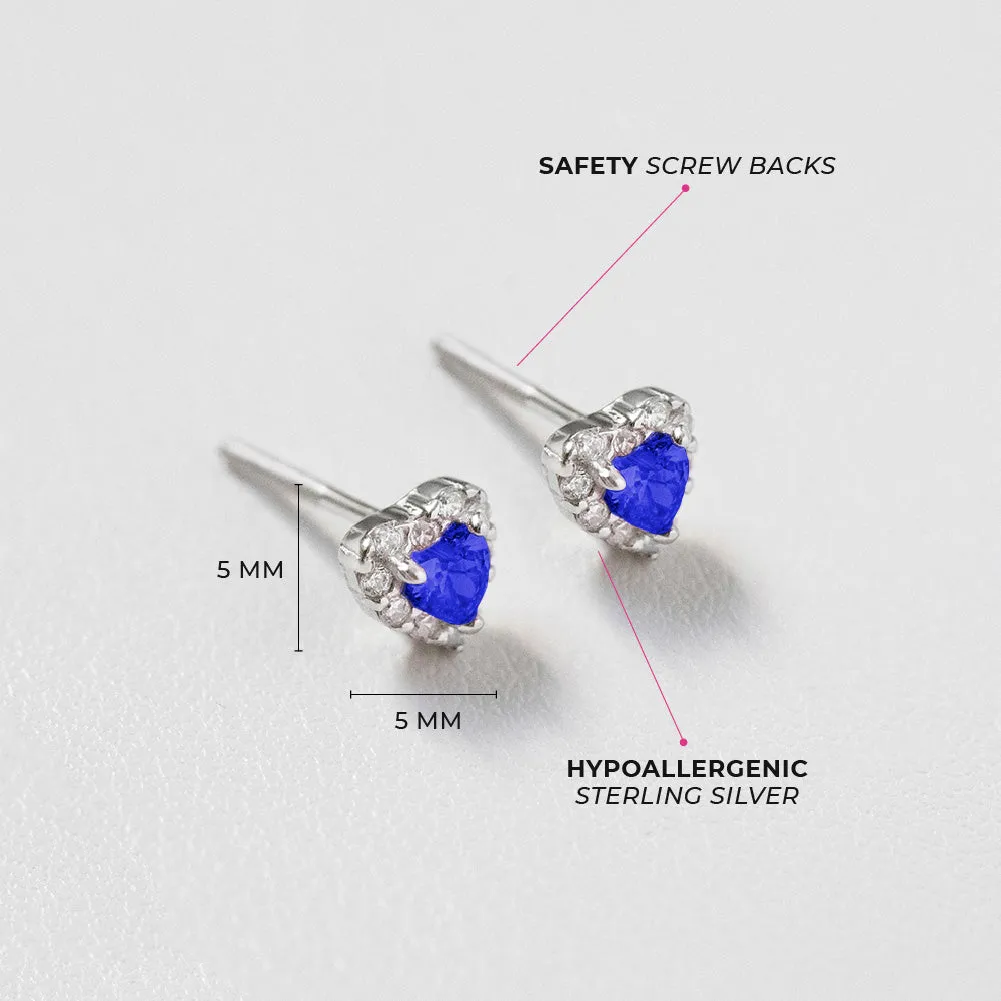Princess Heart CZ Baby / Toddler / Kids Earrings Screw Back - Sterling Silver
