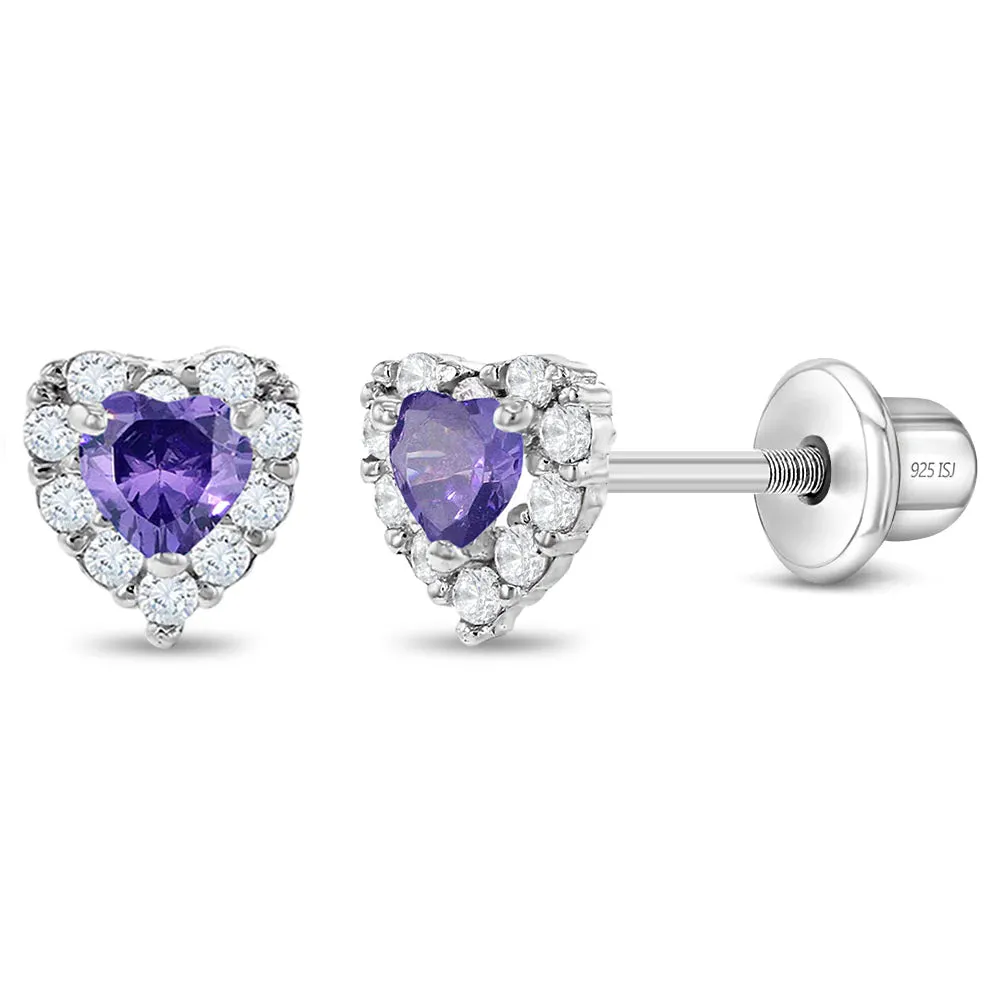 Princess Heart CZ Baby / Toddler / Kids Earrings Screw Back - Sterling Silver