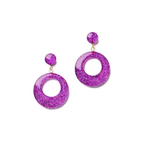 Purple Glitter Drop Hoop Earrings by Splendette
