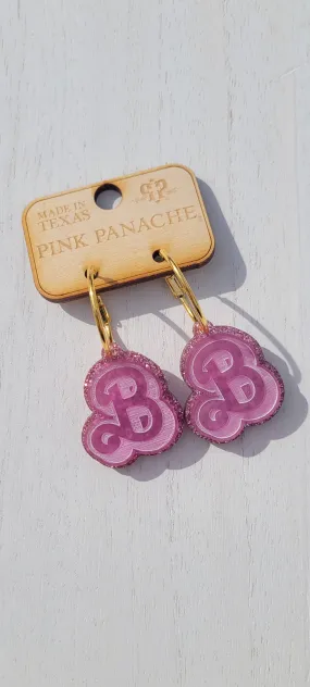 "B" Earrings - Pink Glitter - Pink Panache - FINAL SALE