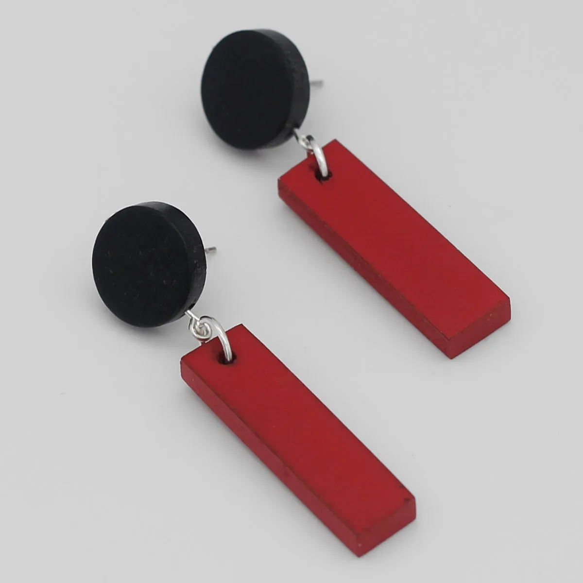 Red Rectangular Wood Dangle Earring