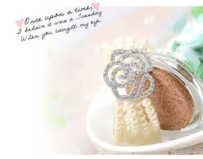 Rhinestone Studded Rose and Pearl Bracelet