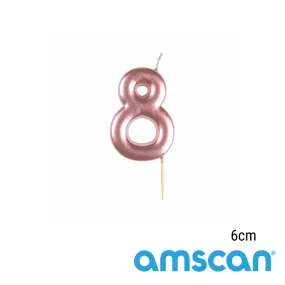 Rose Gold 6cm Cake Candle Number 8